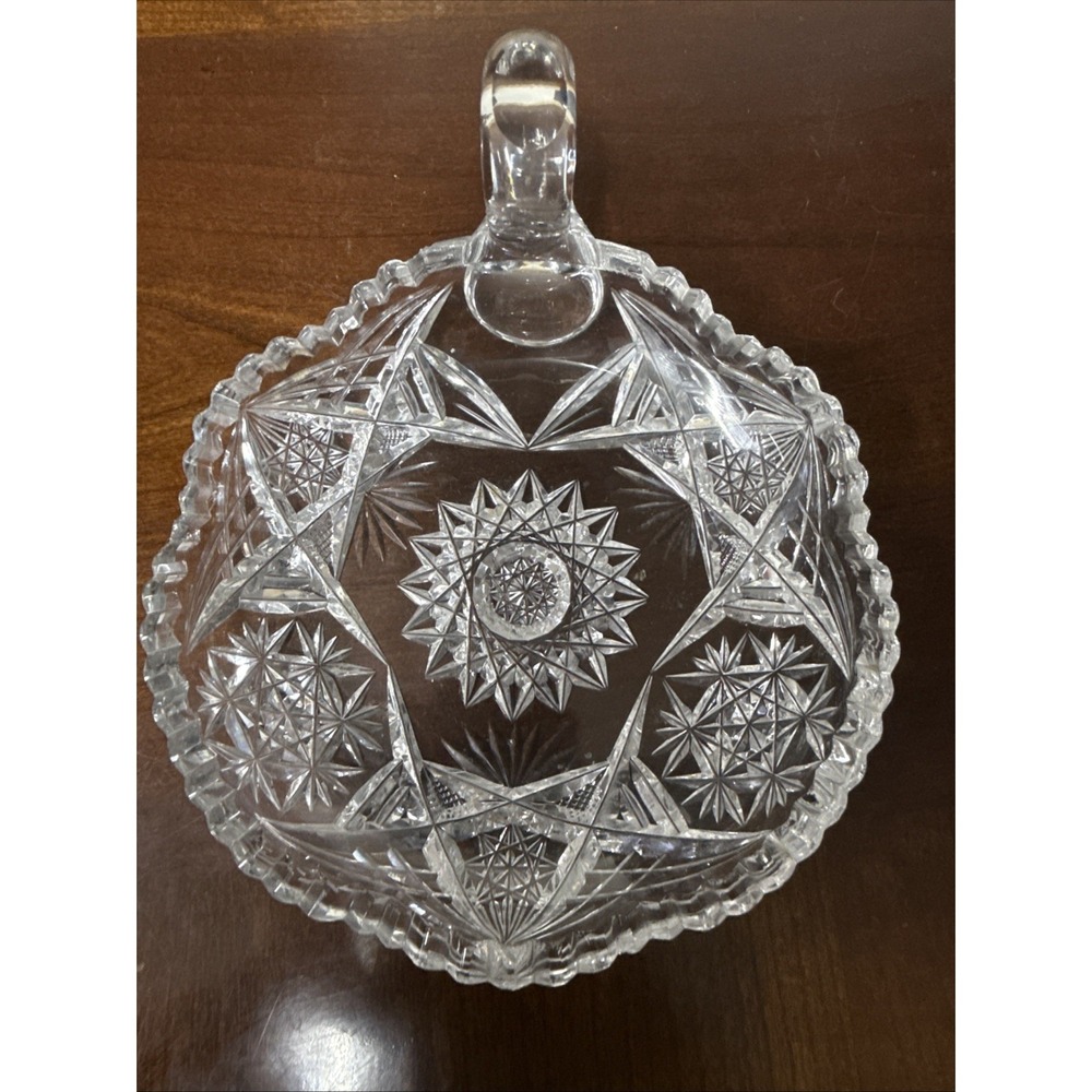 Vintage Deep "American Brilliant" Cut Crystal Candy Dish With Handle
